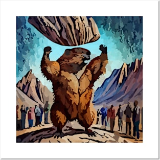 watercolor muscular groundhog Posters and Art